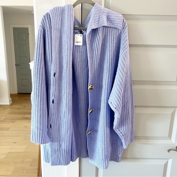 NWT Free People Swim Too Deep Cardigan Chunky Knit Oversized Lavender - Picture 2 of 6